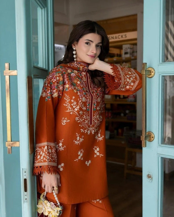 3PC EMBROIDERED DHANAK SUIT V47