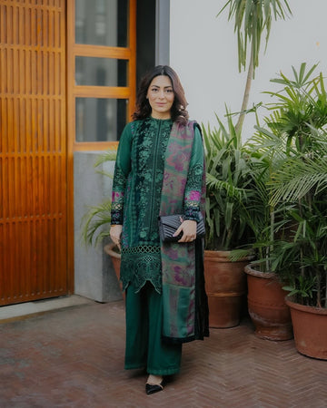 3 Piece Embroidered Lawn Shirt with Printed Dupatta V2565