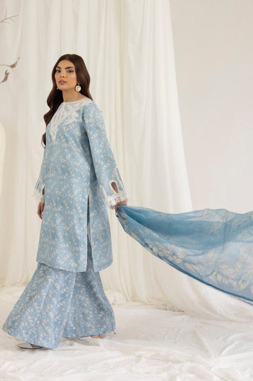 Unstitched 3 Pcs Digital Printed And Embroidered Lawn Suit With Silk Dupatta V442