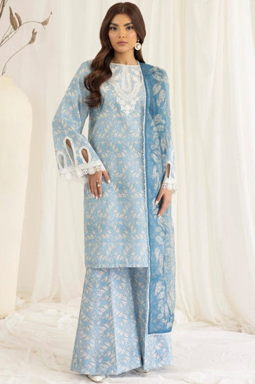 Unstitched 3 Pcs Digital Printed And Embroidered Lawn Suit With Silk Dupatta V442