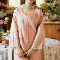 Unstitched 3 Pcs Embroidered Lawn Suit With Printed Silk Dupatta And Embroidered Patch V2620
