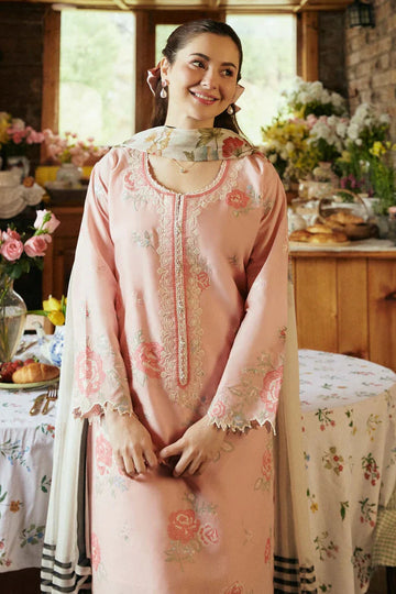 Unstitched 3 Pcs Embroidered Lawn Suit With Printed Silk Dupatta And Embroidered Patch V2620