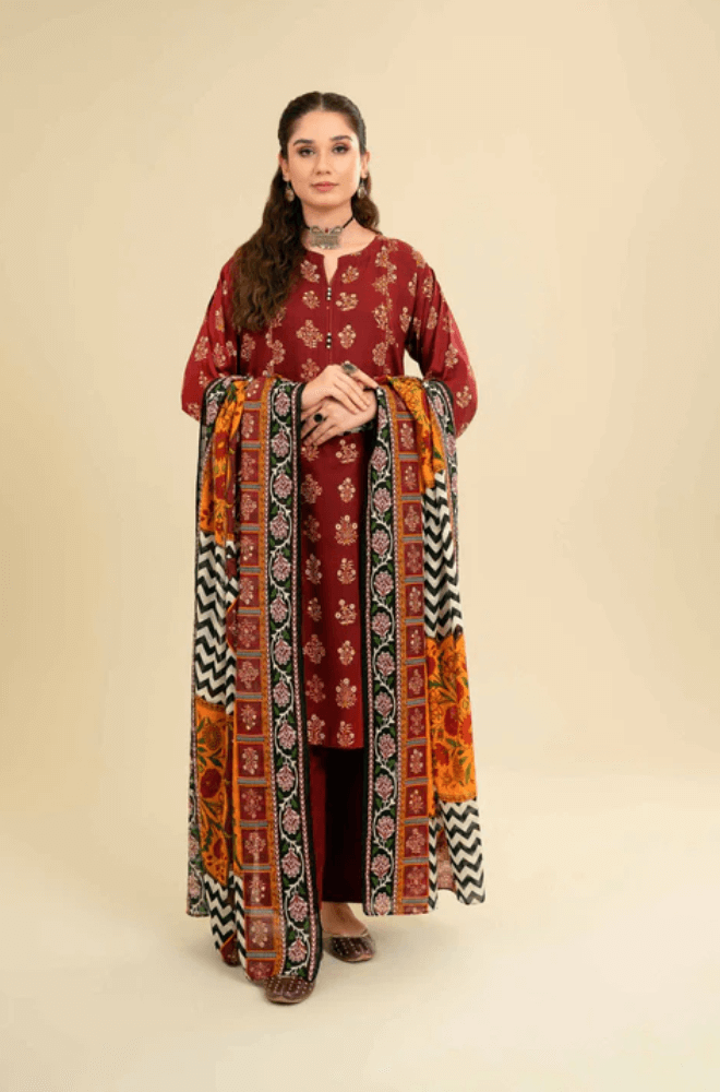 3 Piece Embroidered Lawn Shirt with Printed Monar dupatta V26