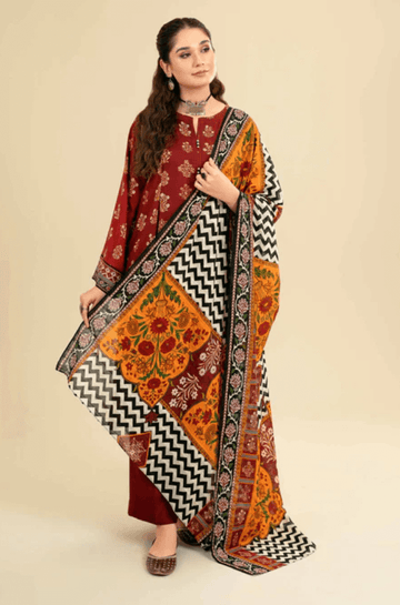 3 Piece Embroidered Lawn Shirt with Printed Monar dupatta V26