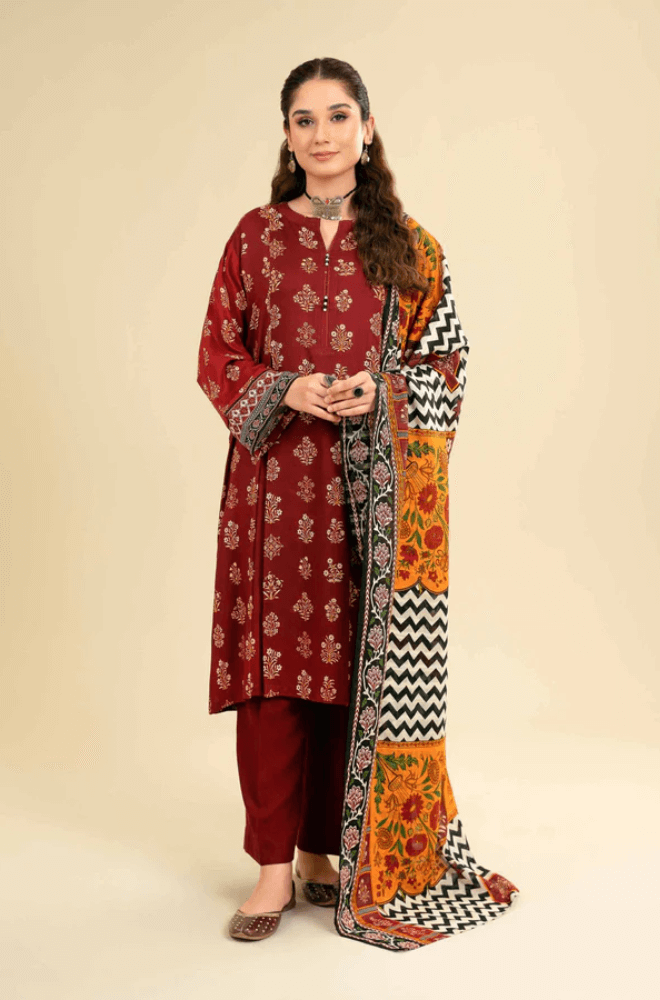 3 Piece Embroidered Lawn Shirt with Printed Monar dupatta V26