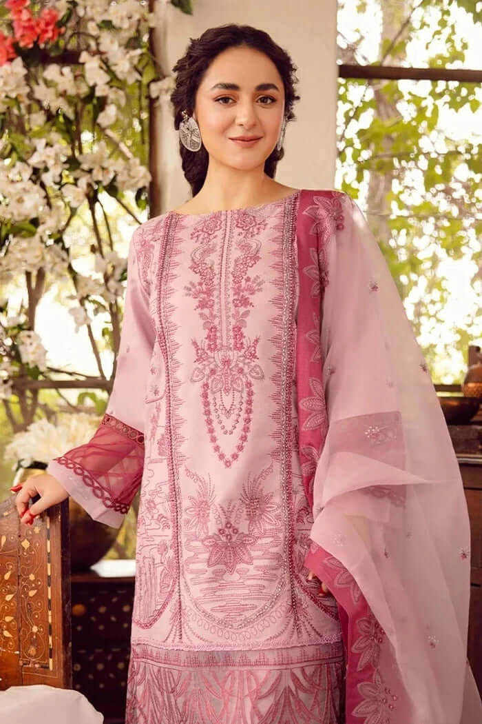 3 Piece Embroidered Lawn Shirt with Embroidered Organza Dupatta RA46